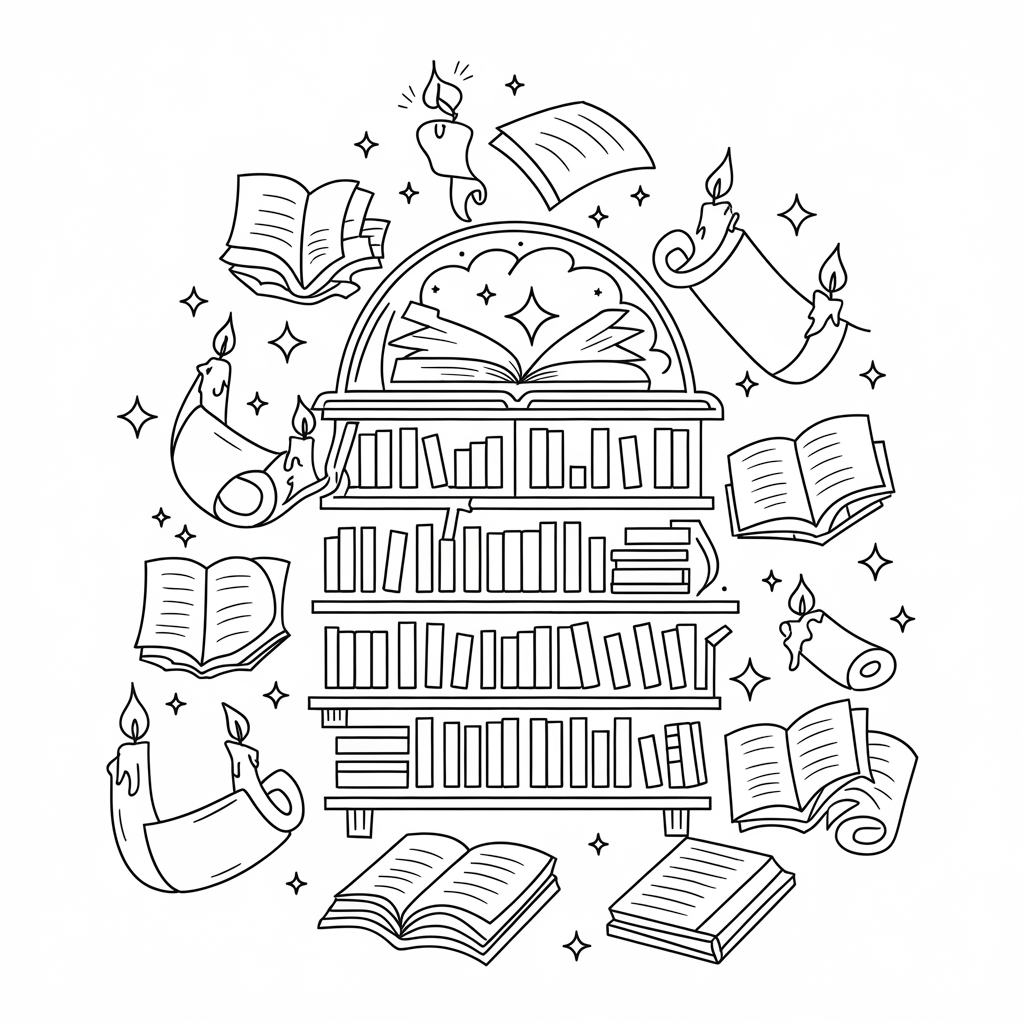 Enchanted Library With Floating Books