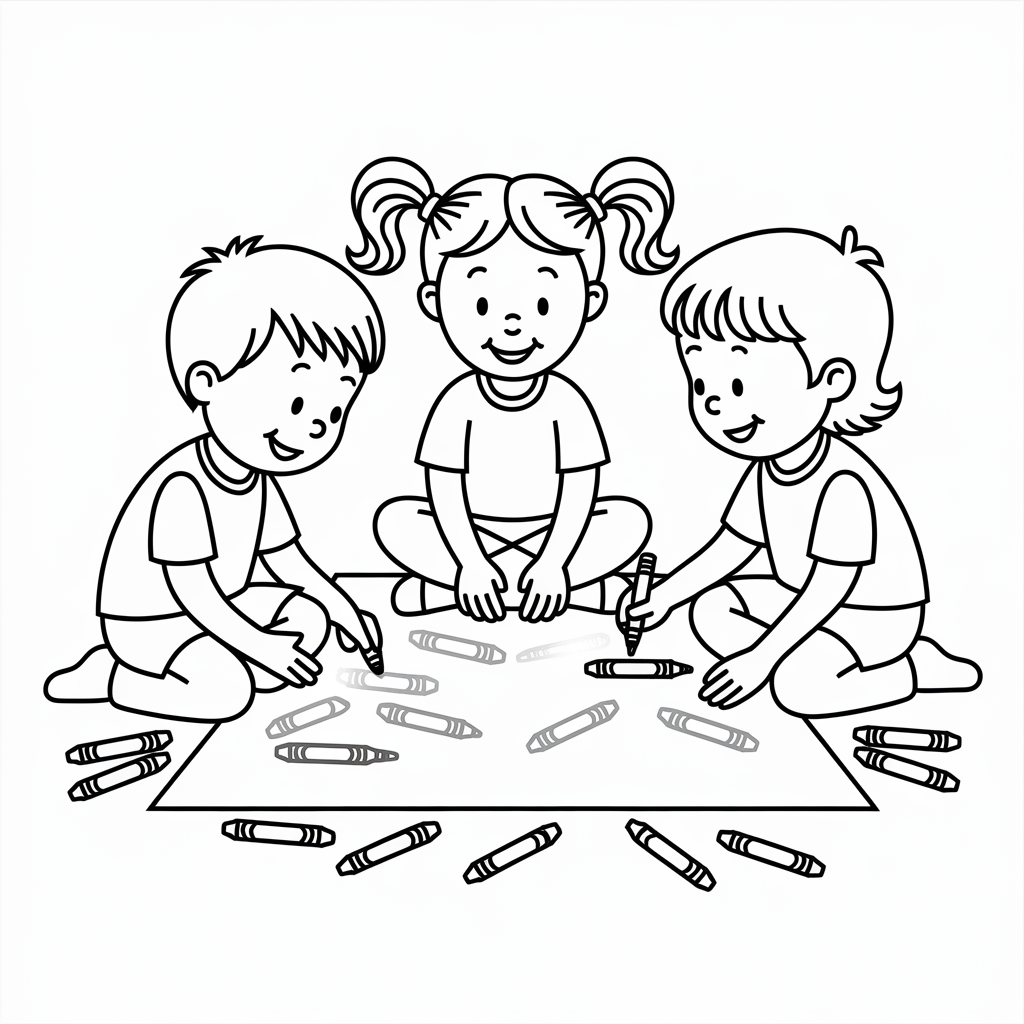  Kids Drawing on the Floor Coloring Page