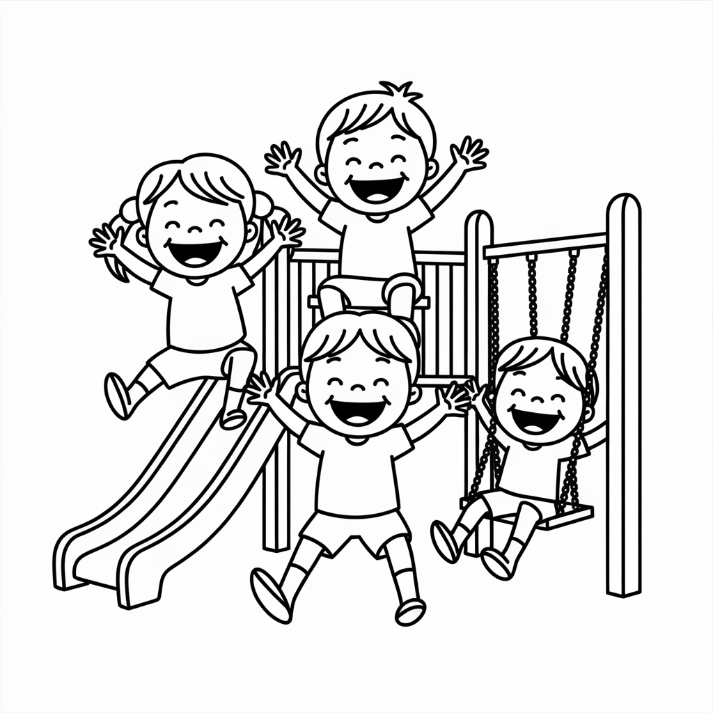 . Kids Playing on the Playground Coloring Page