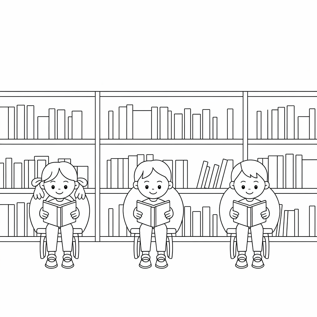  Library Reading Time Coloring Page