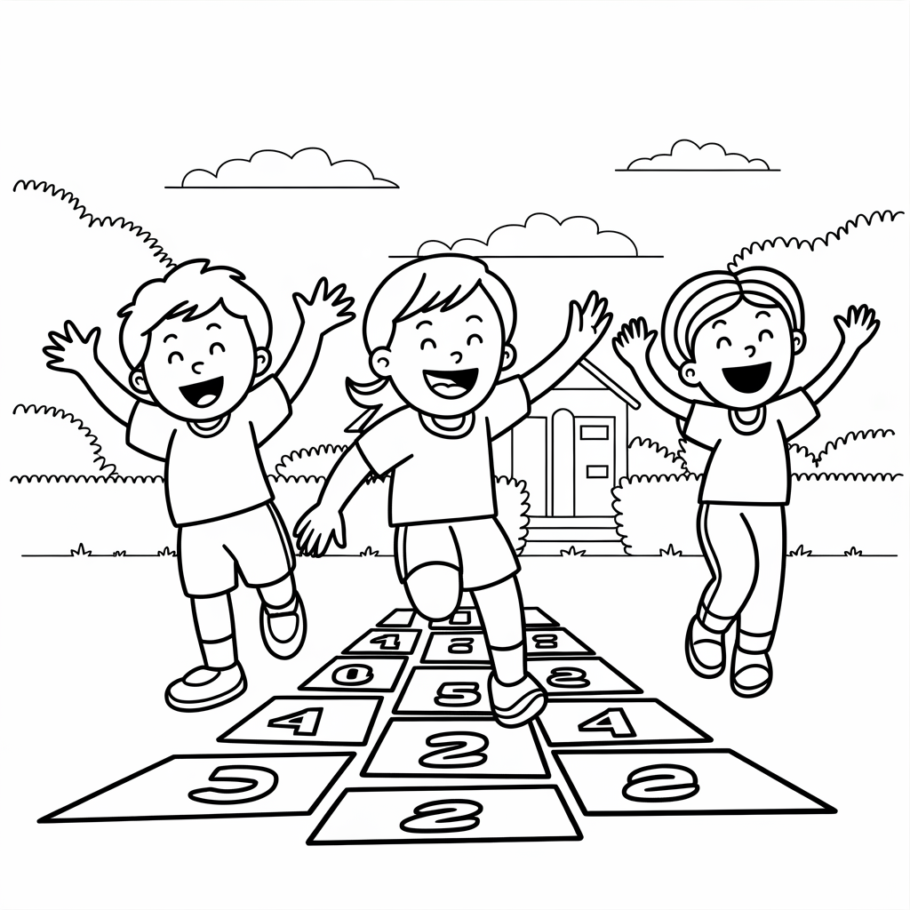  Kids Playing Hopscotch Coloring Page