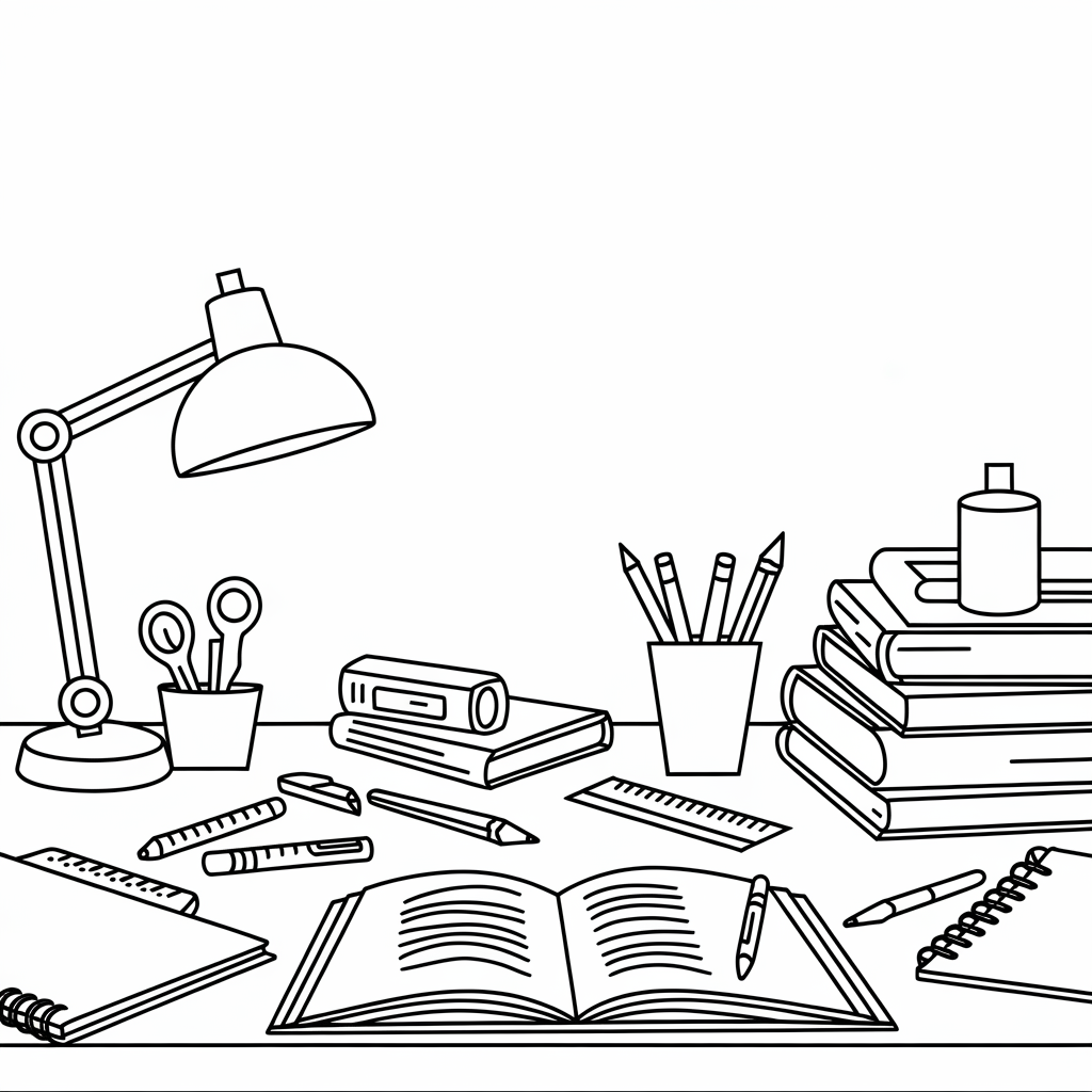 School Supplies Desk Coloring Page