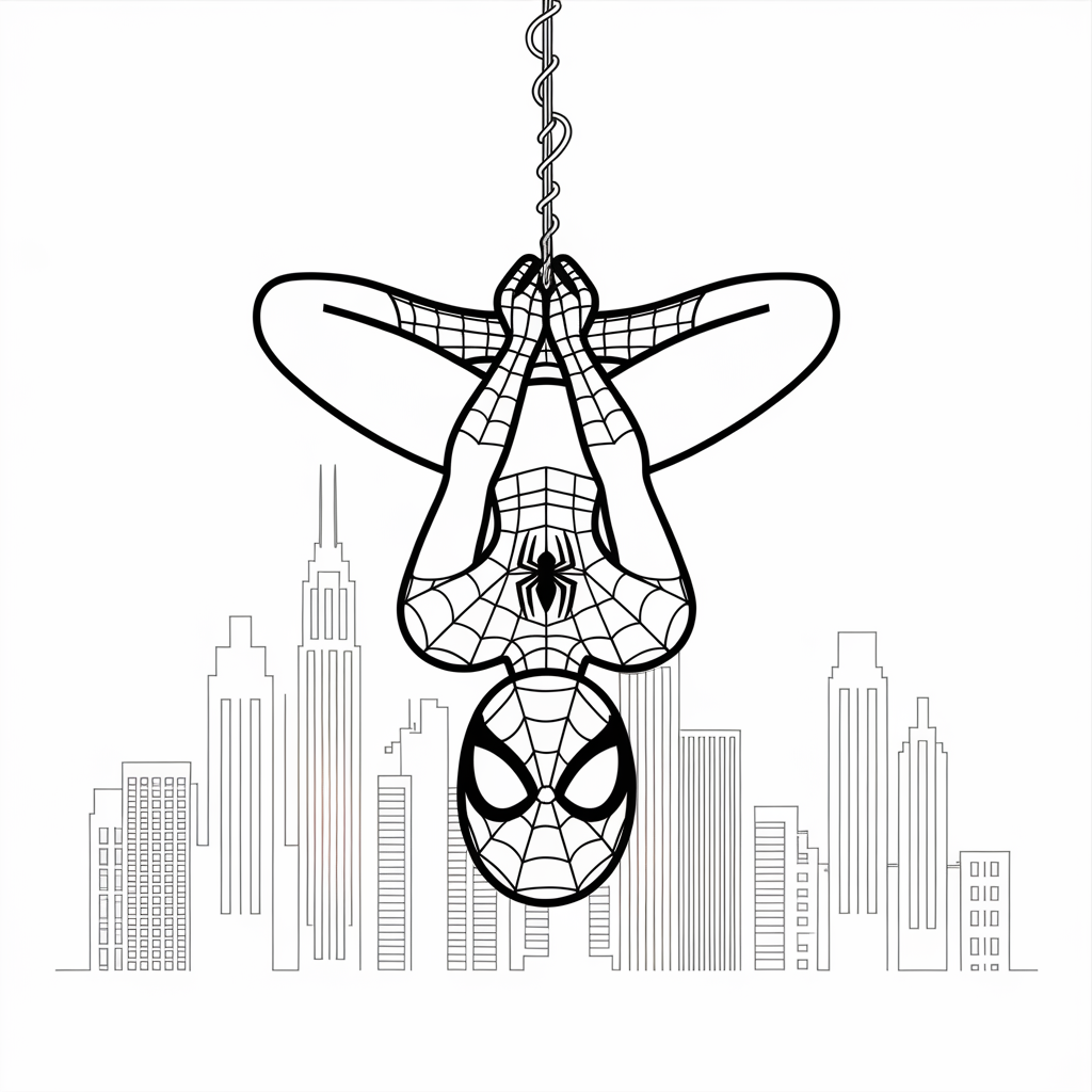 Spider-Man Hanging Upside Down Coloring Page