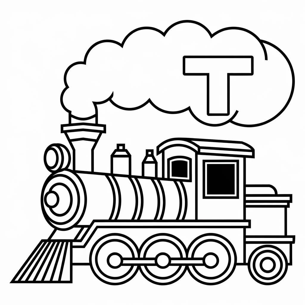 Fun Train T Coloring Page for Alphabet Learning