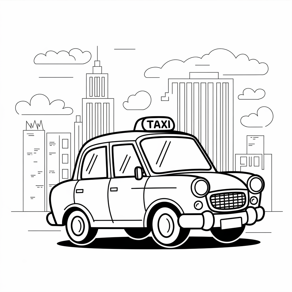 Easy Taxi T Coloring Page for Preschool Children