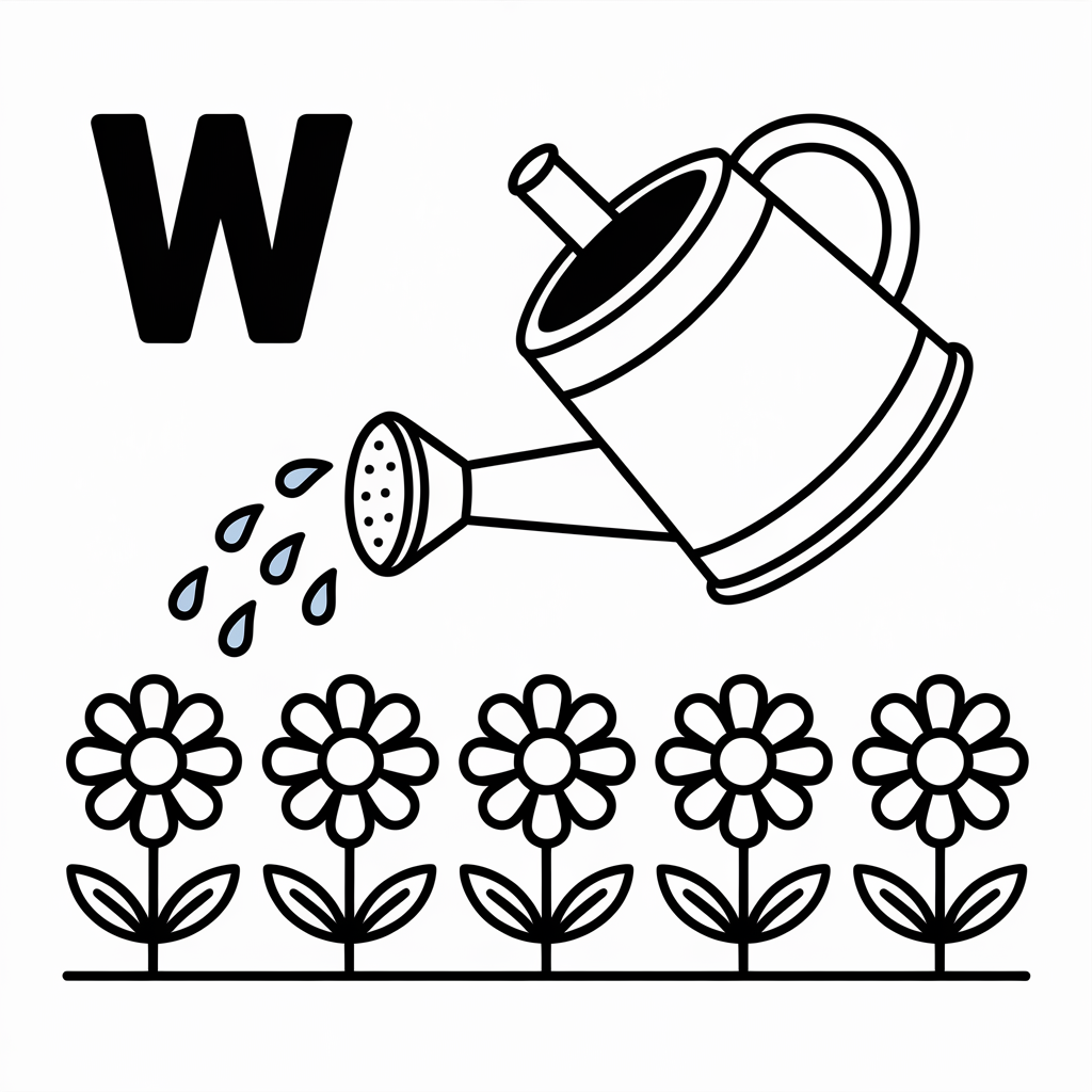 Fun "W is for Watering Can" Coloring Page for Kids