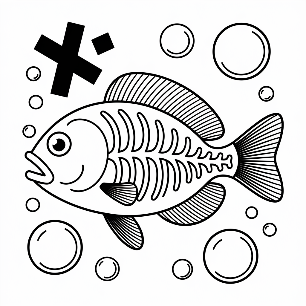 Cute X-ray Fish X Coloring Page Image