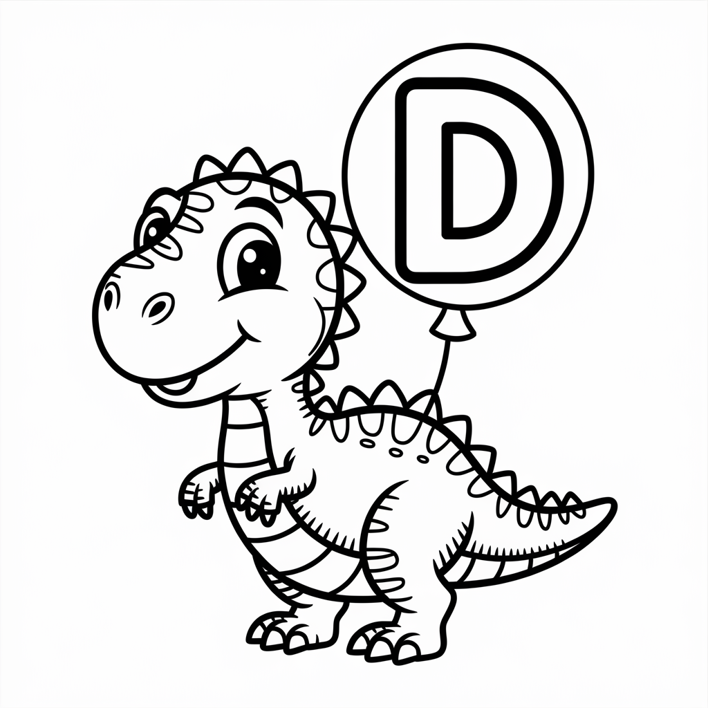 Cute & Easy D for Dinosaur Coloring Pages for Preschoolers