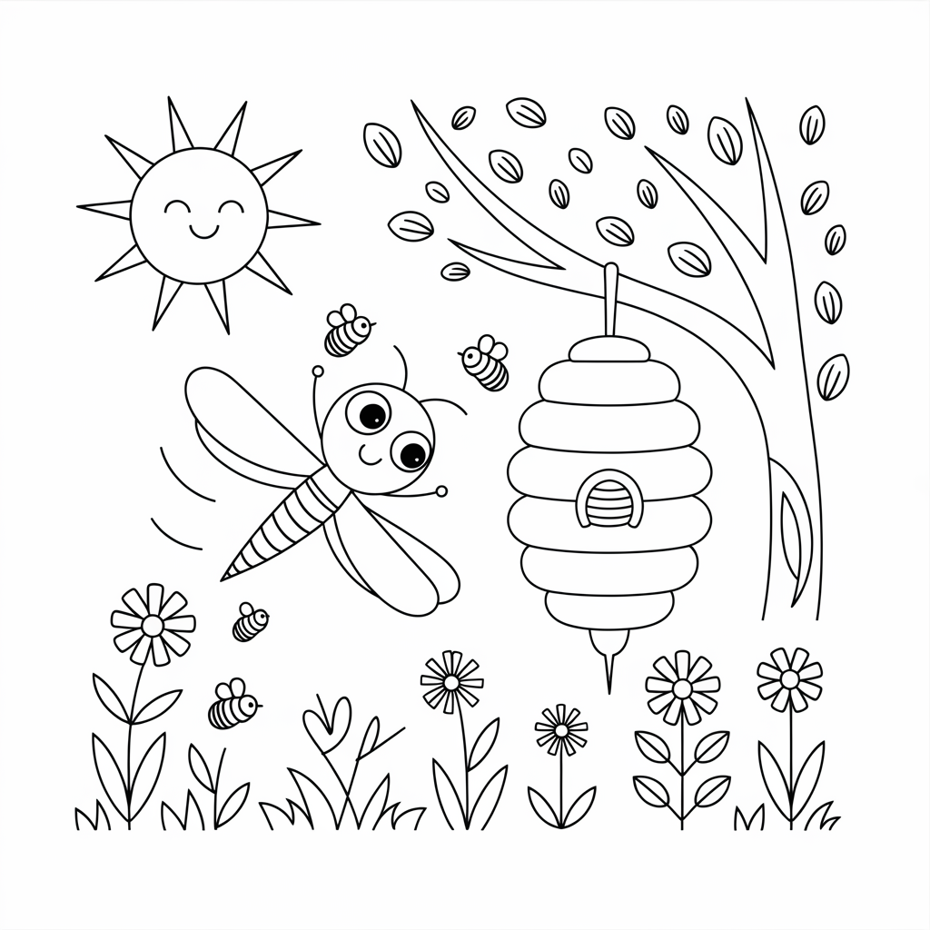 Dragonfly and Busy Bees