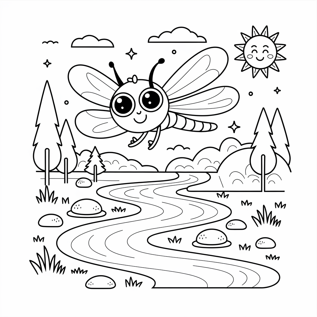 Happy Dragonfly by the River