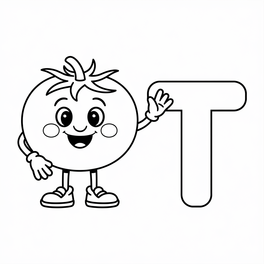 T for Tomato Coloring Page Free Printable