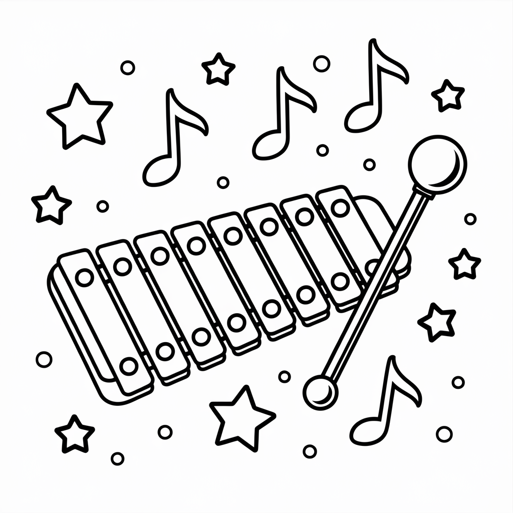 Xylophone with Musical Notes Coloring Page Image