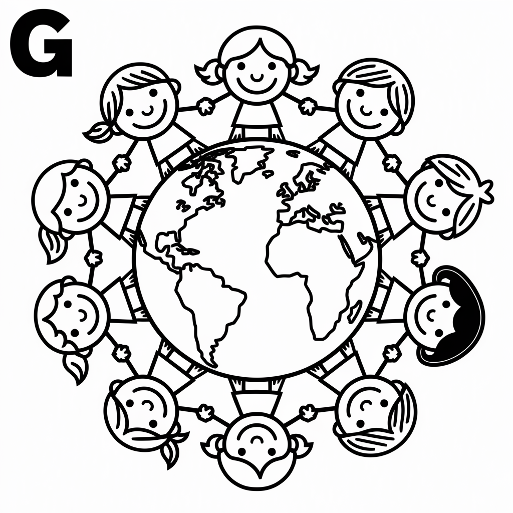 Educational G is for Globe Coloring Pages for Kids