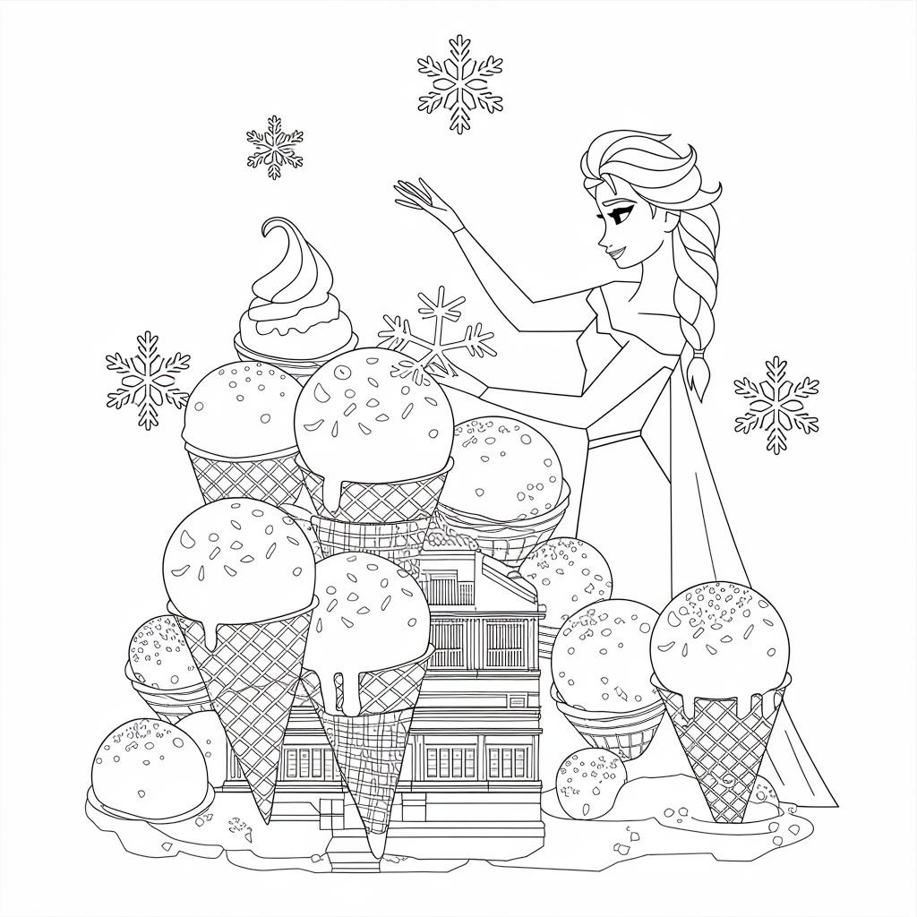 Elsa Ice Cream Palace Coloring Page