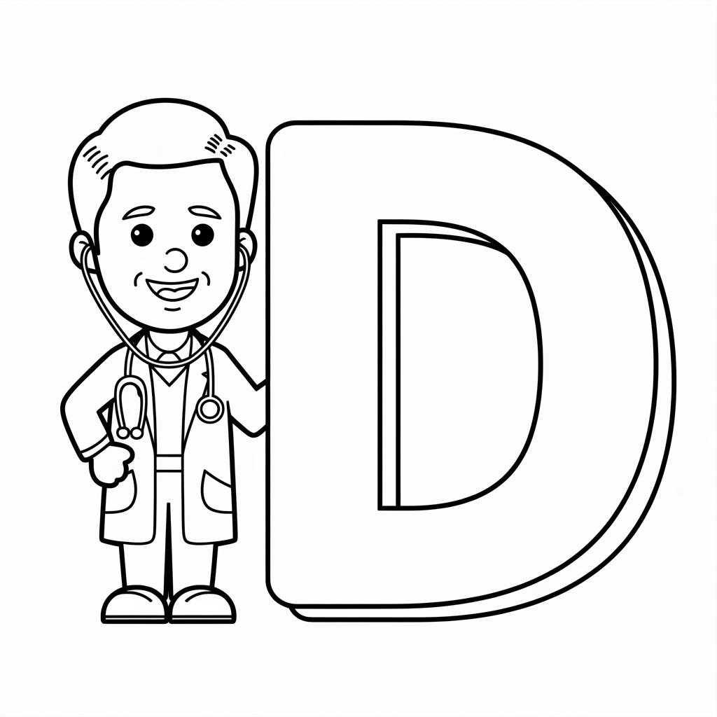Friendly D for Doctor Coloring Pages