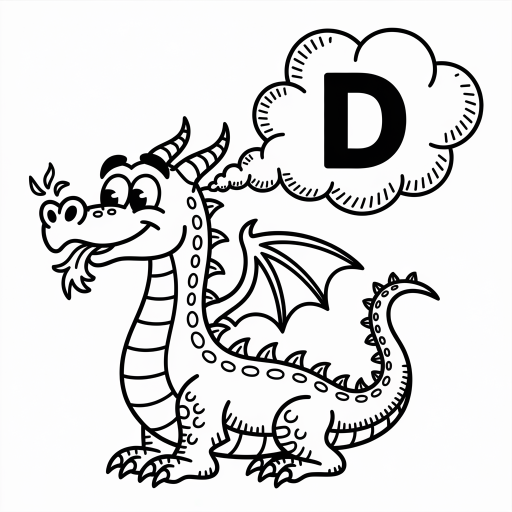Magical D for Dragon Coloring Pages 