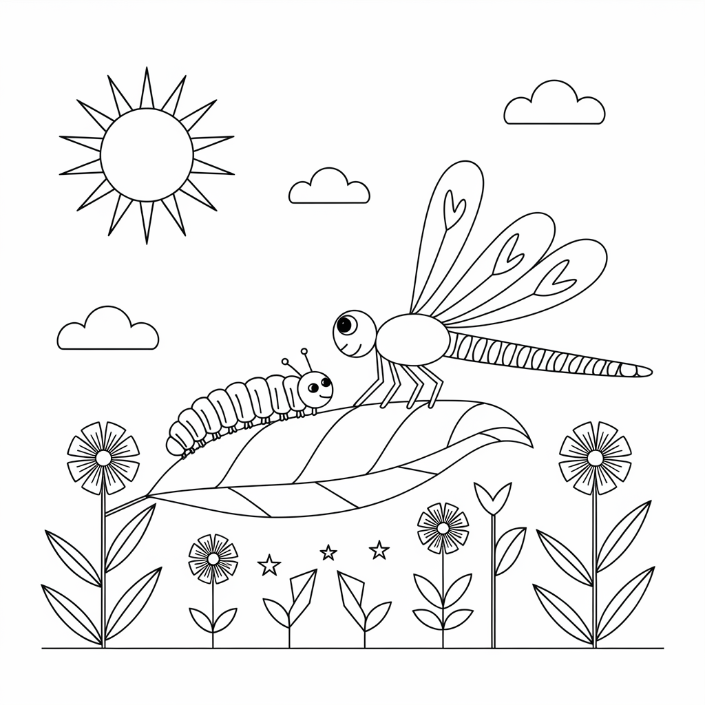 Dragonfly Meeting a Caterpillar