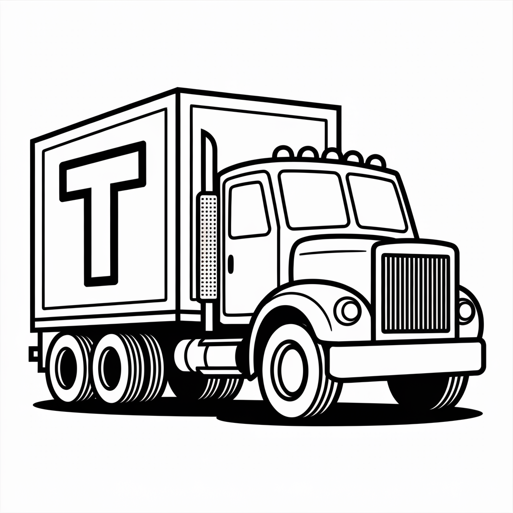 Cartoon Truck T Coloring Page for Kids