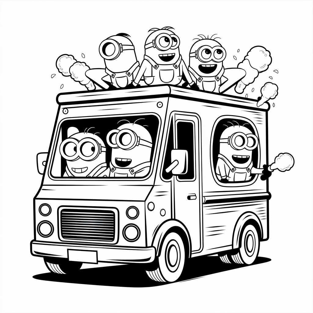 Minions Driving Ice Cream Truck Coloring Page