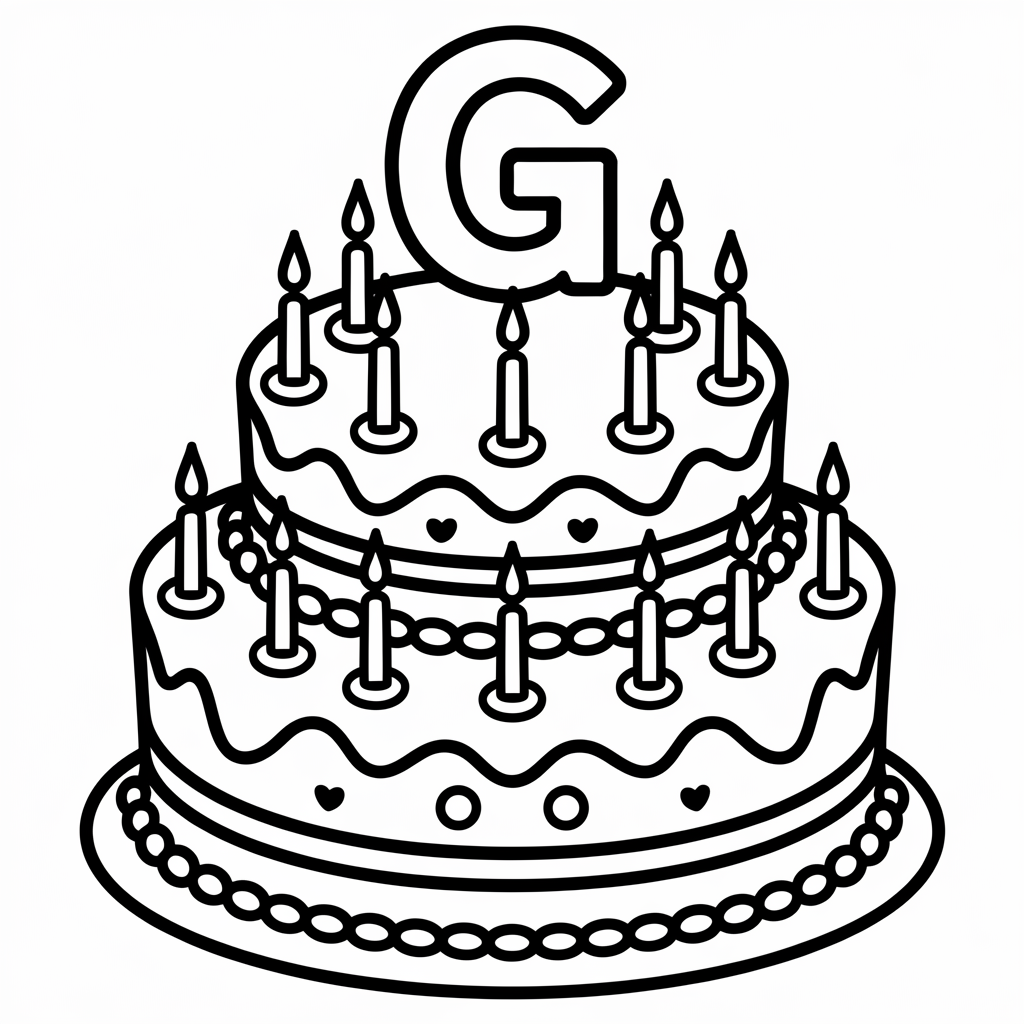 Delicious G is for Gateau (Cake) Coloring Pages Printable