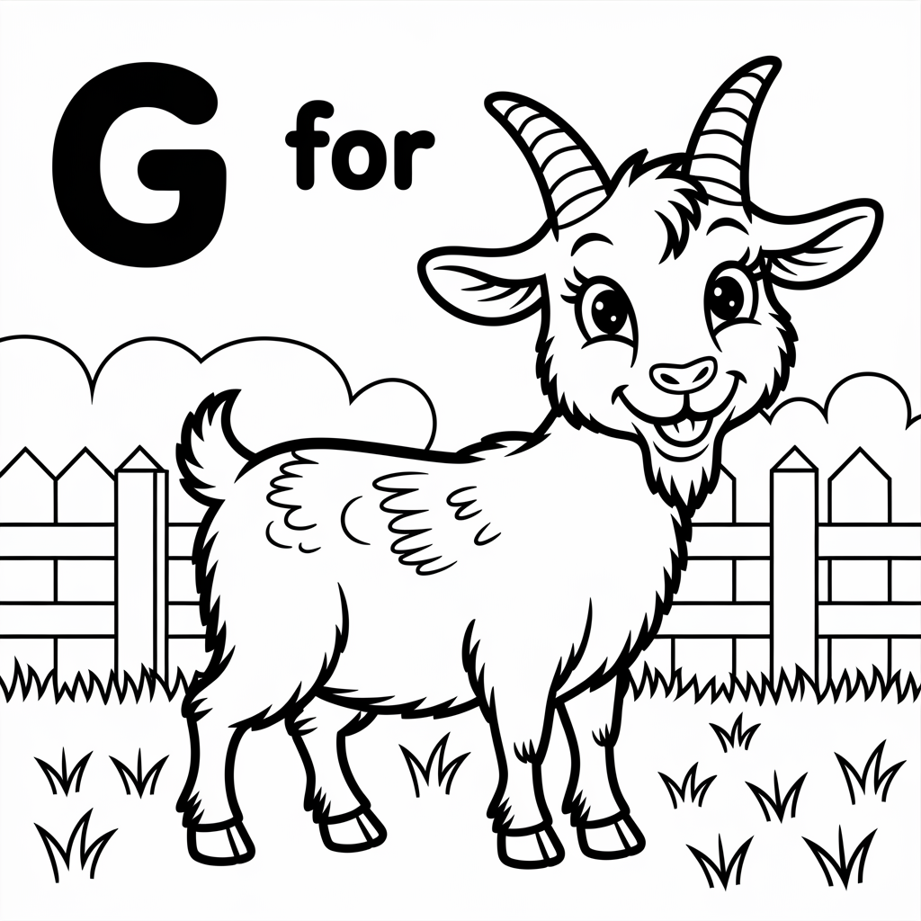 Cute Farm G is for Goat Coloring Pages Free Printable