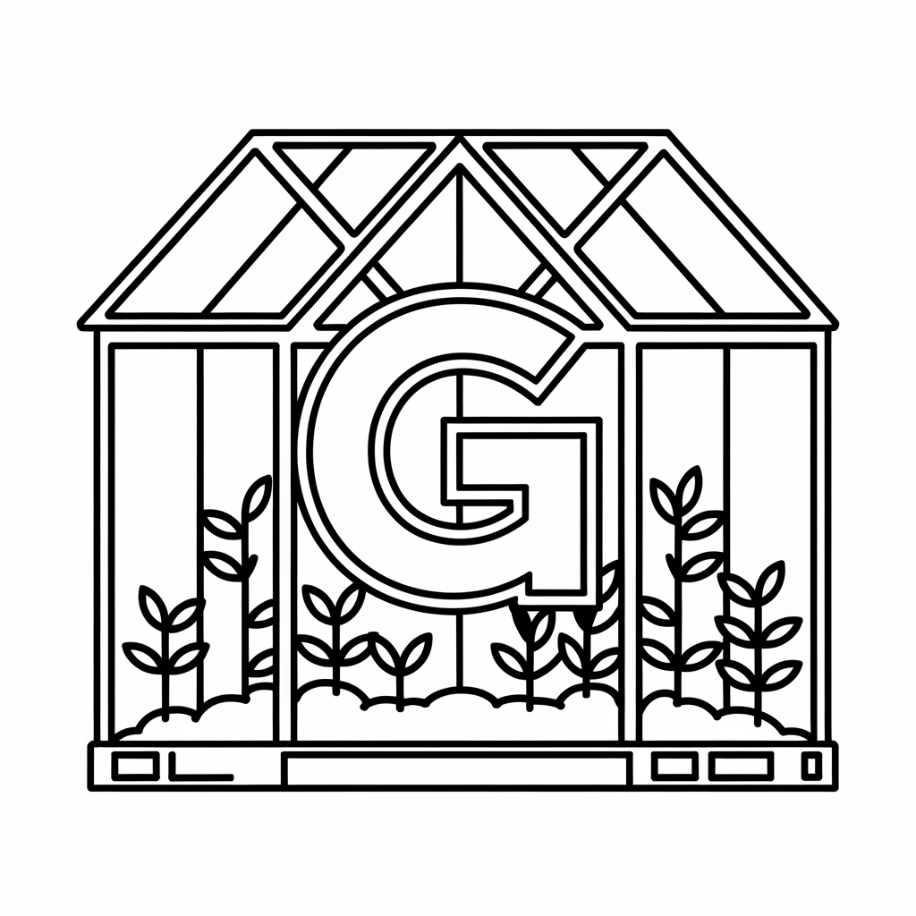 Green Fun G is for Greenhouse Coloring Pages Free