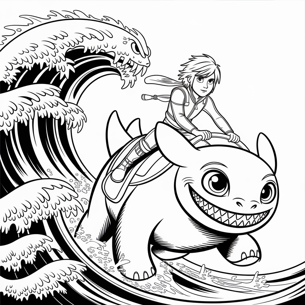 Hiccup and Toothless Dodging a Sea Monster