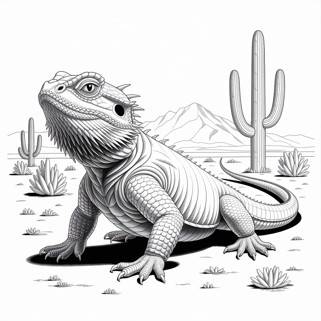 Realistic bearded dragon coloring page