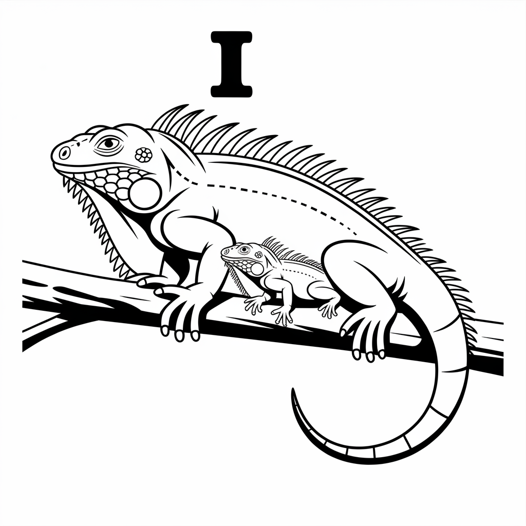 I is for Iguana Family Coloring Pages for Kids