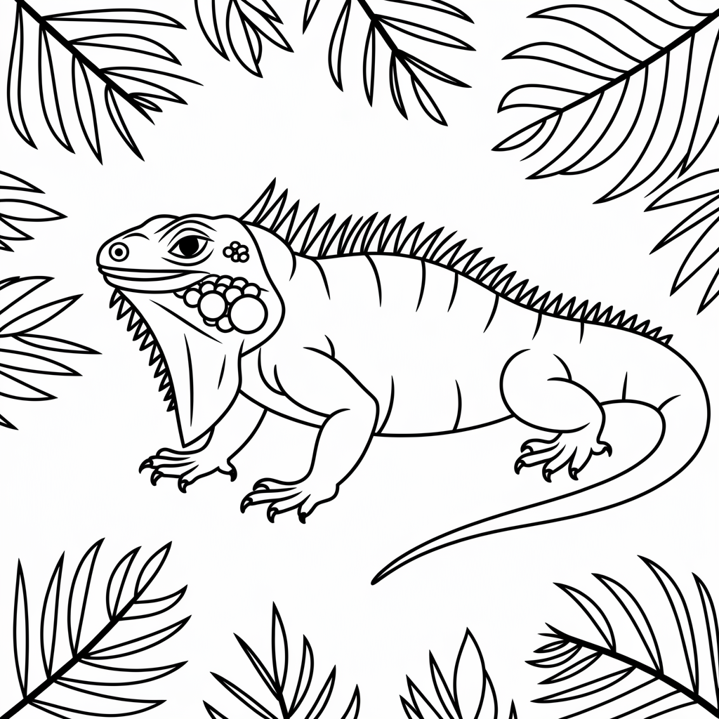 I is for Iguana with Leaves Coloring Pages for Kids