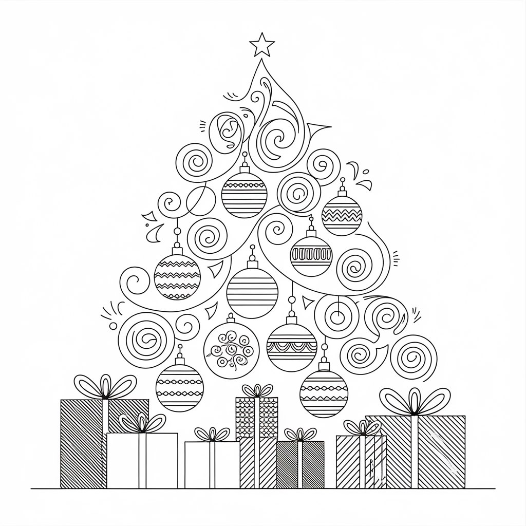 Beautiful Christmas Tree Coloring Pages for Adults