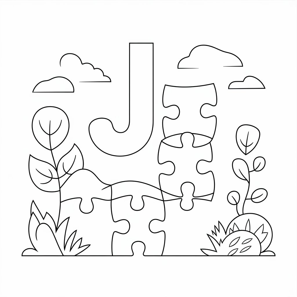 J is for Jigsaw Coloring Pages 