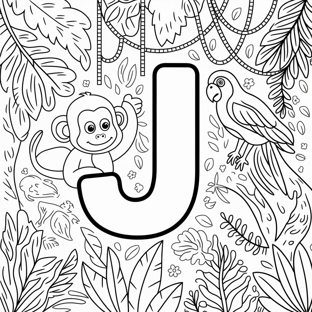 J is for Jungle Coloring Pages