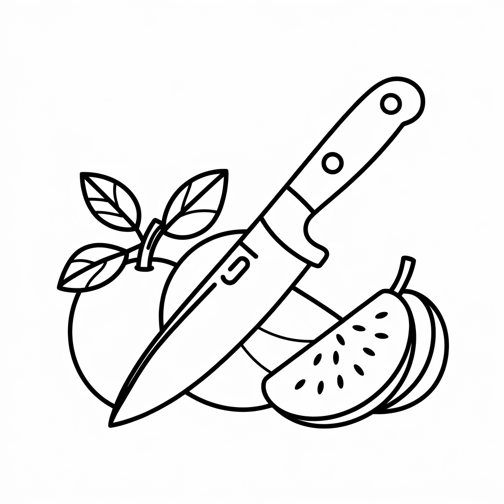 Cartoon Kitchen Knife and Fruits