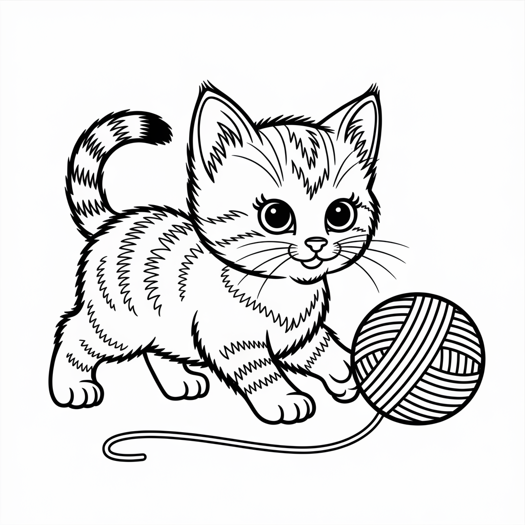 Playful Kitten and Yarn 