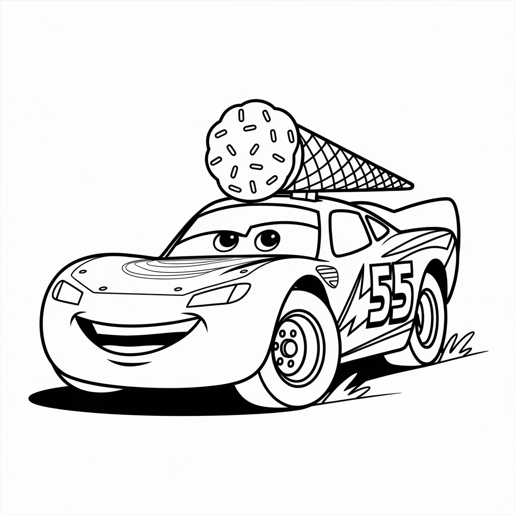 Lightning McQueen Ice Cream Ride Coloring Page