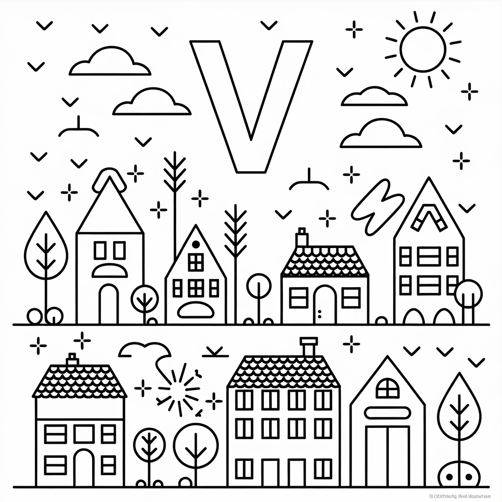 Free “V is for Village” Coloring Pages