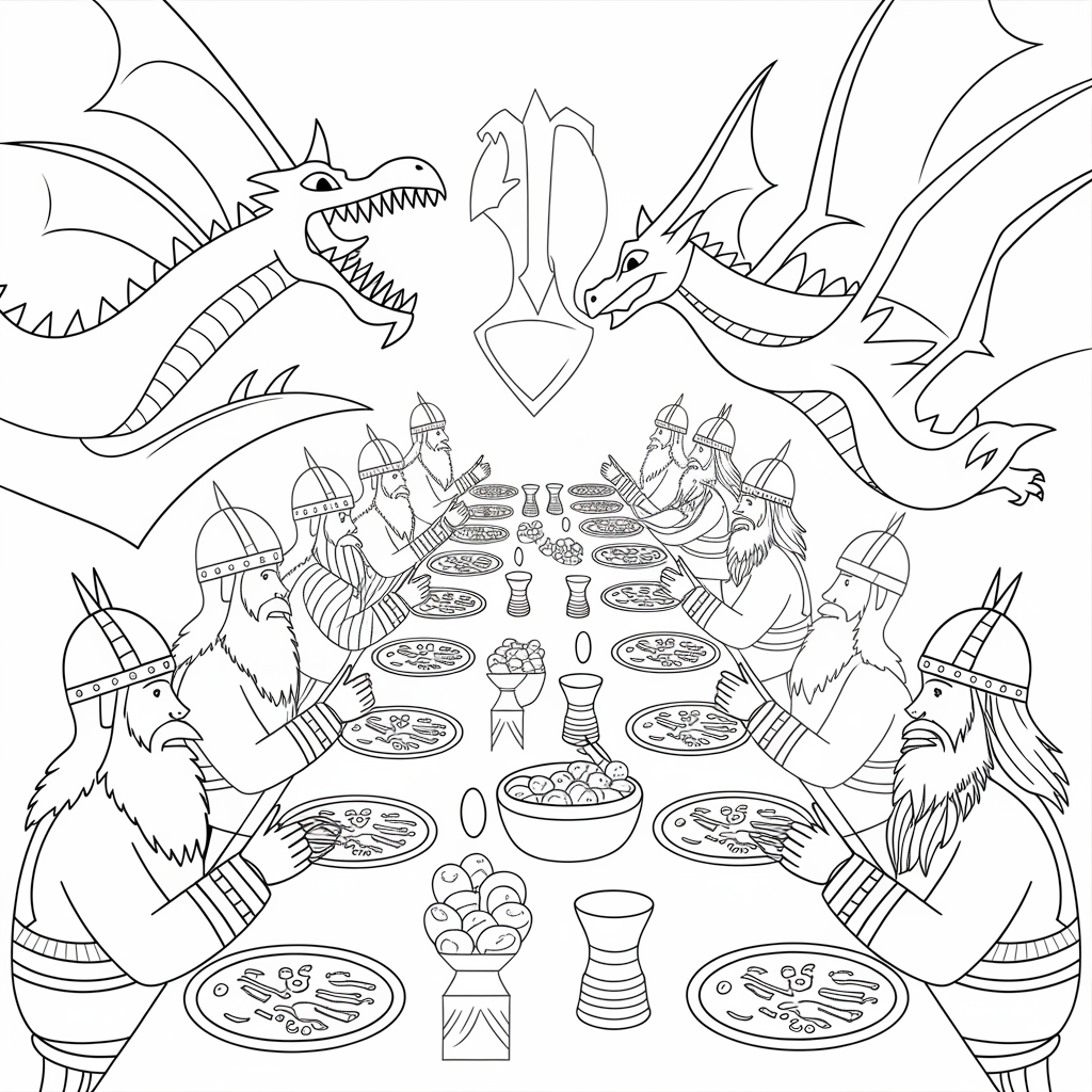 Viking Feast With Dragons