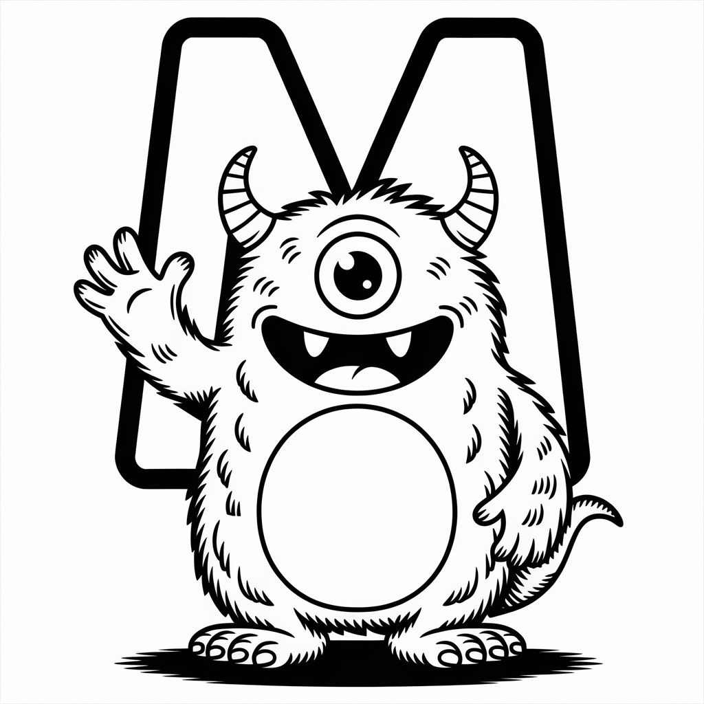 M is for Monster Coloring Pages 