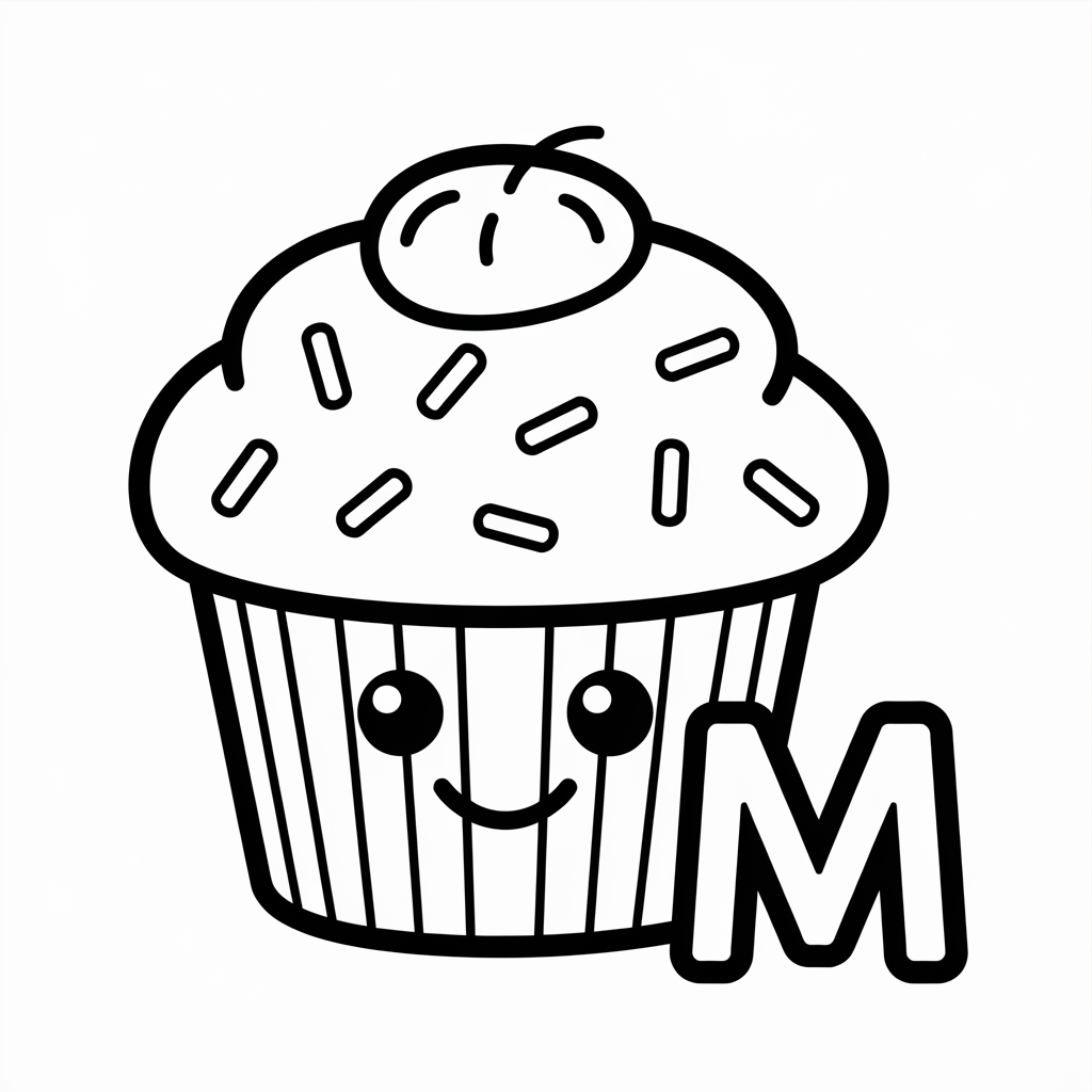M is for Muffin Coloring Pages 