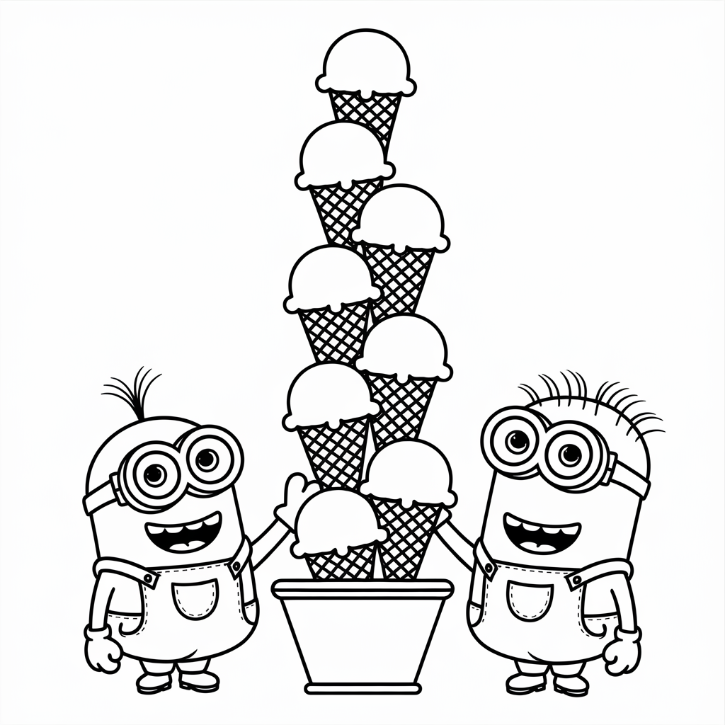 Minions Ice Cream Tower Coloring Page