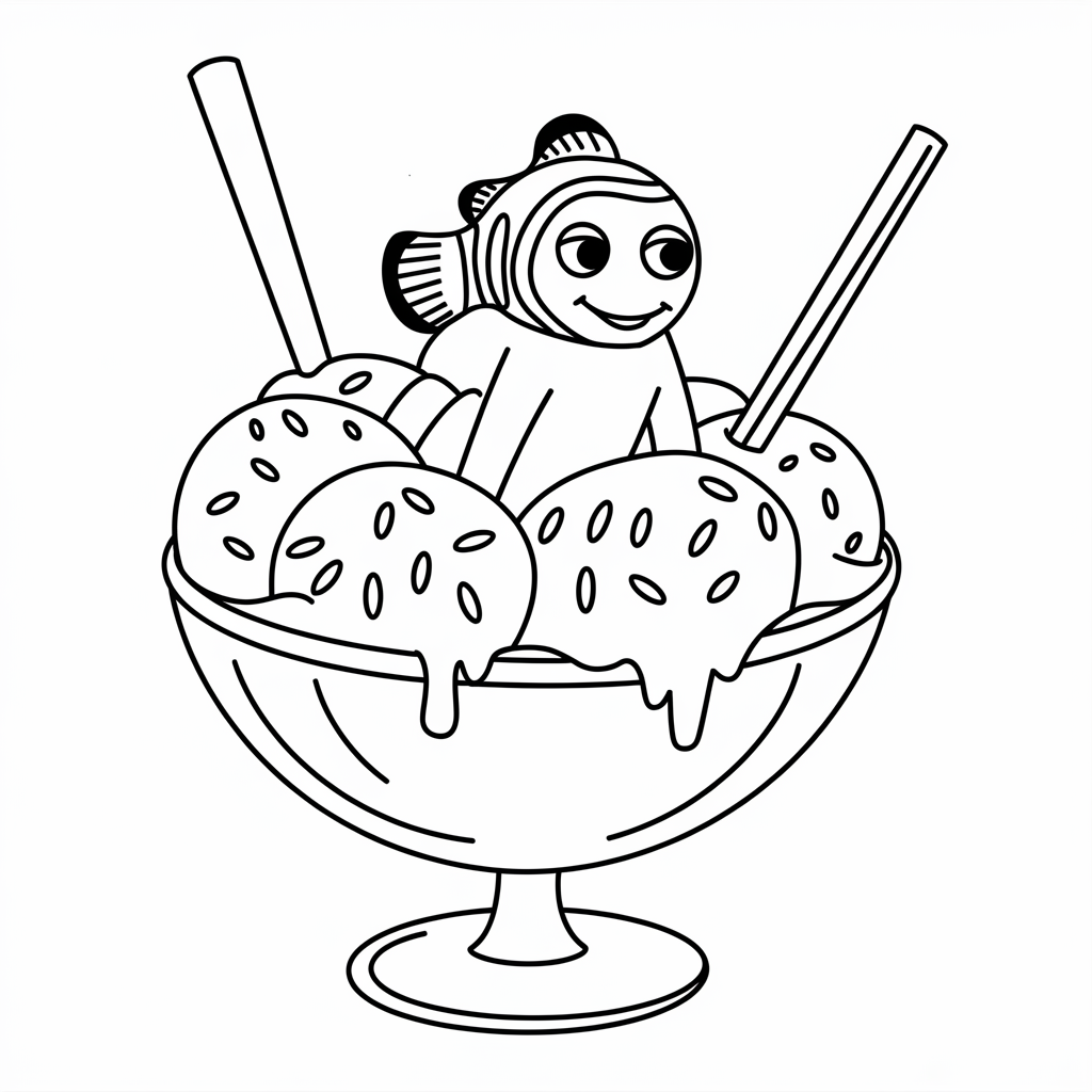 Nemo in Ice Cream Bowl Coloring Page –