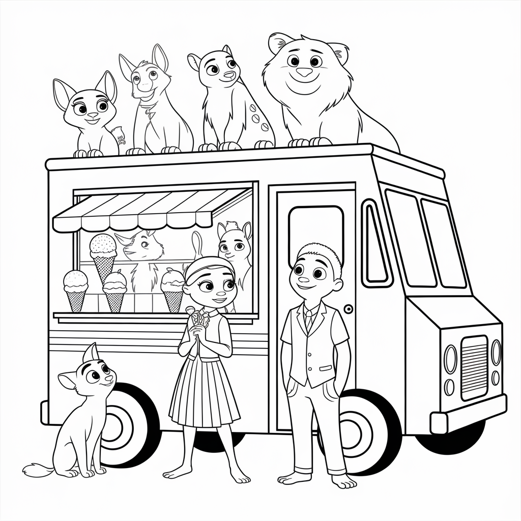 Zootopia Ice Cream Truck Coloring Page