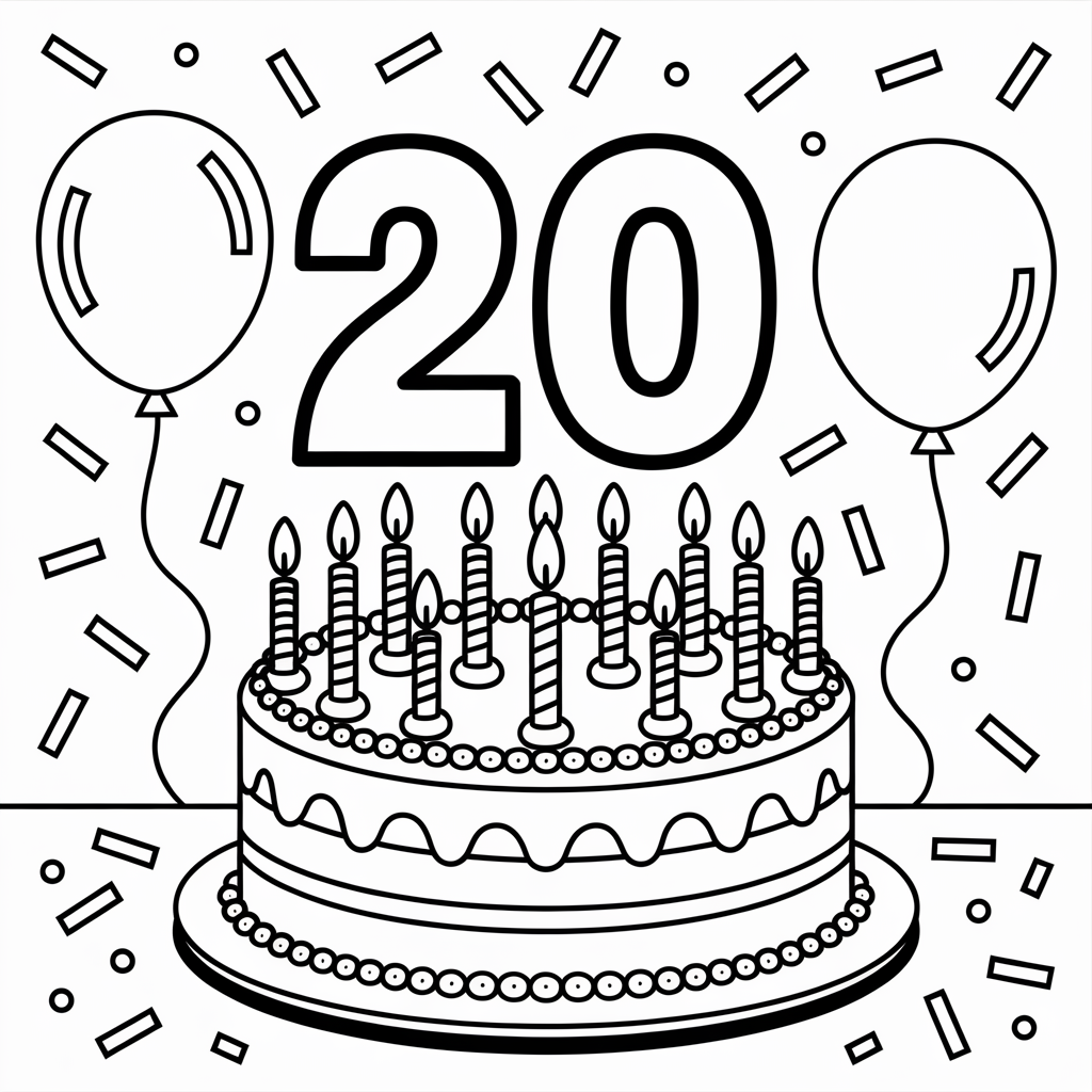 Printable Number 20 Coloring Page 