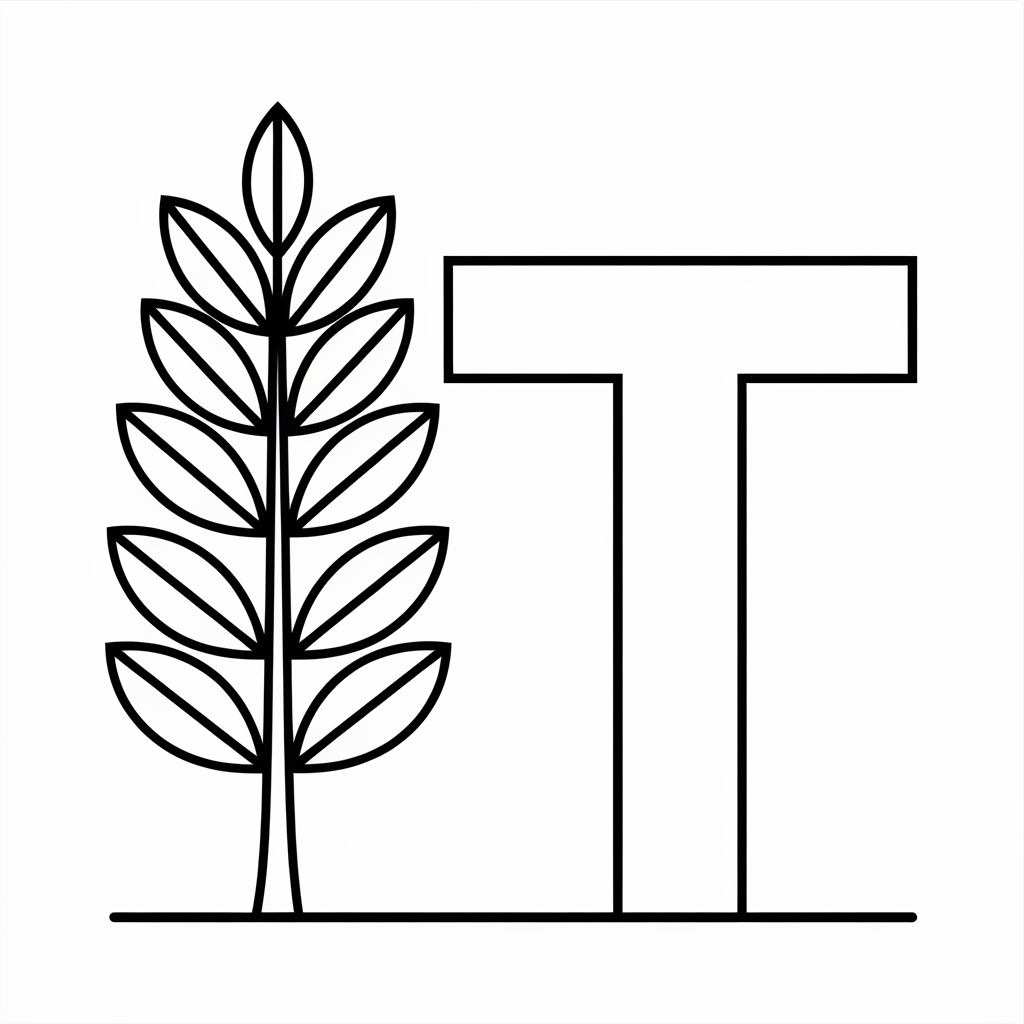 Easy Tree T Coloring Page Printable for Kids