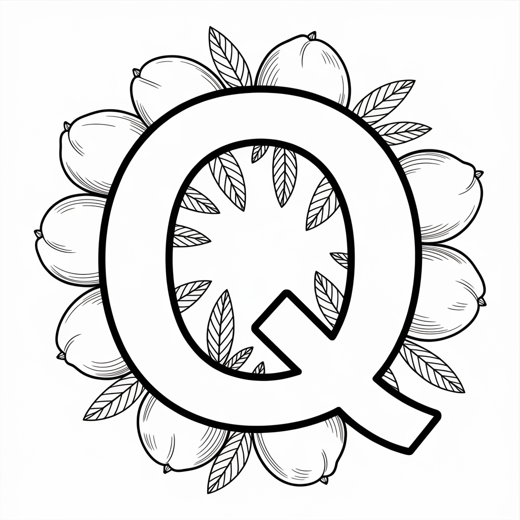 Q for Quince Fruit Coloring Pages