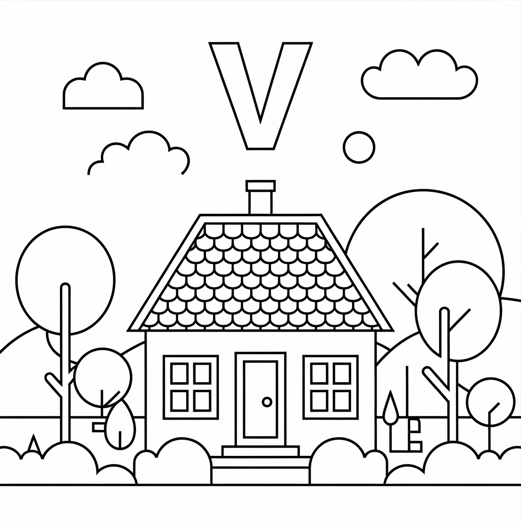 Fun “V is for Village House” Coloring Pages