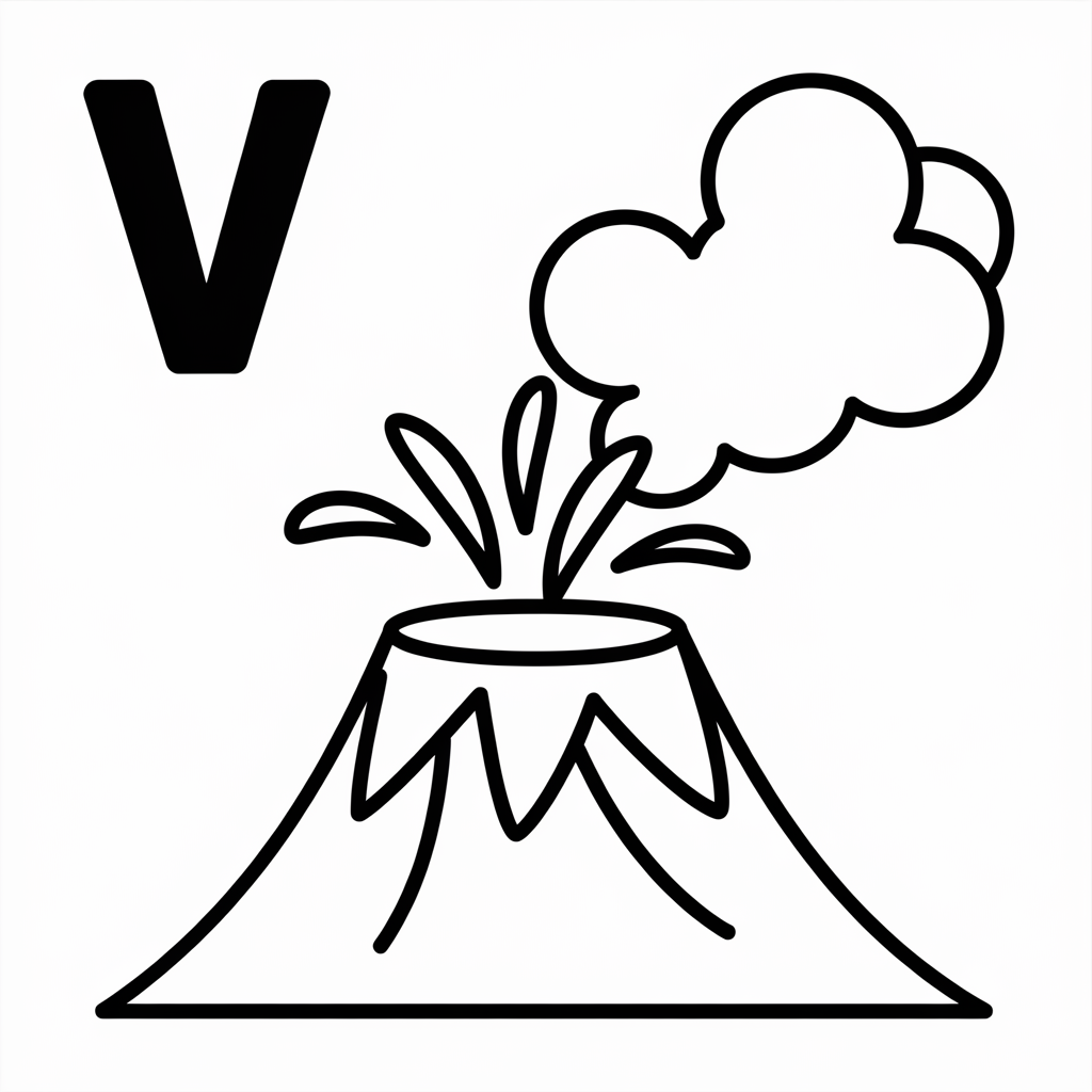 Fun “V is for Volcano” Coloring Pages