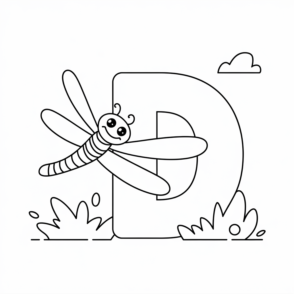 Flying Fun D for Dragonfly Coloring Pages