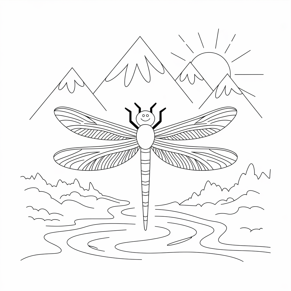 Dragonfly Over Mountains and River